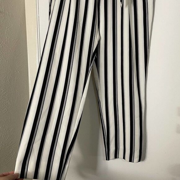 River Island Black stripe tie waist tapered trousers size US 14 - Picture 4 of 7